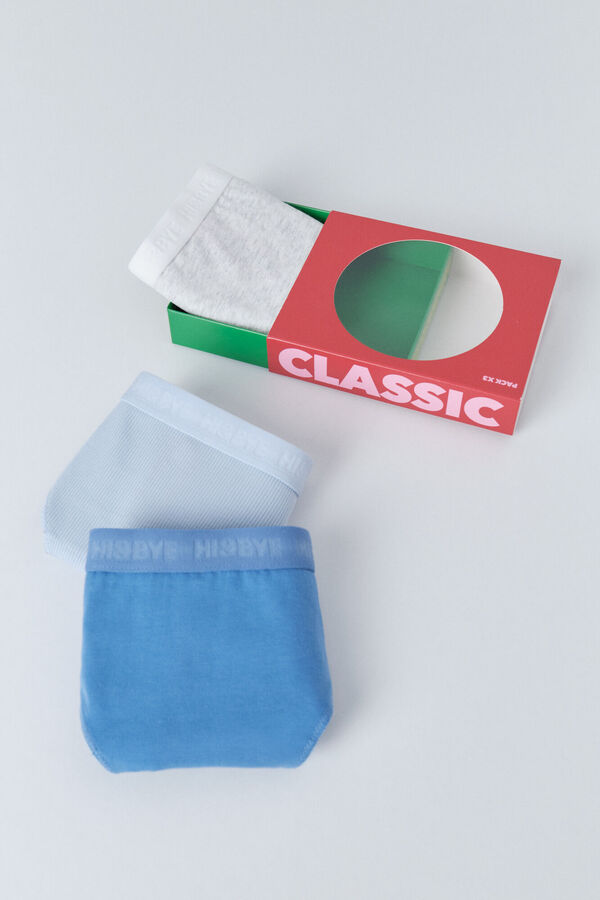 HI&BYE Pack de 3 panties clásica en azul, gris y celeste. blanco