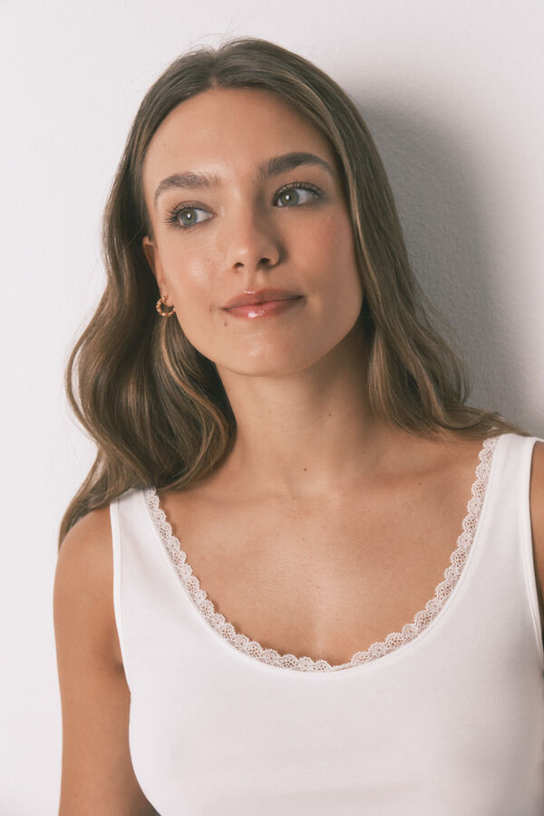 Women'secret Playera de tirantes de algodón blanco marfil