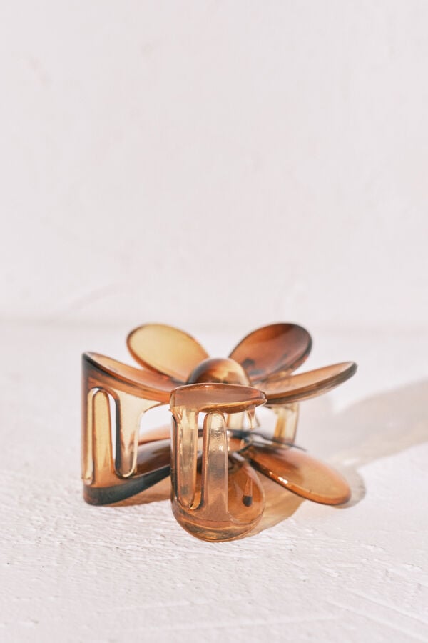 Women'secret Pinza para el pelo con forma de flor marr&oacute;n caf&eacute;