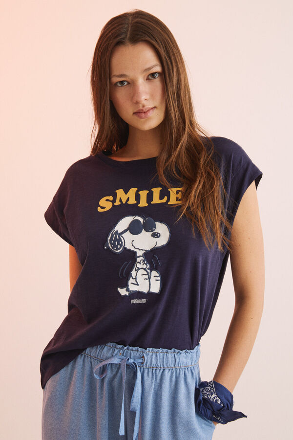 Womensecret Camiseta algodón manga corta Snoopy azul navy azul