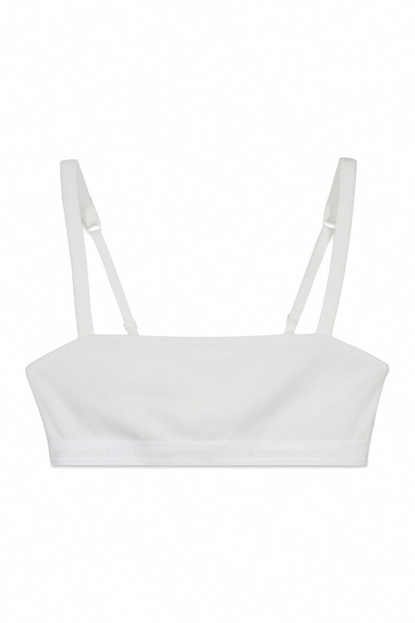 Women'secret Brasier top de algod&oacute;n acanalado blanco marfil