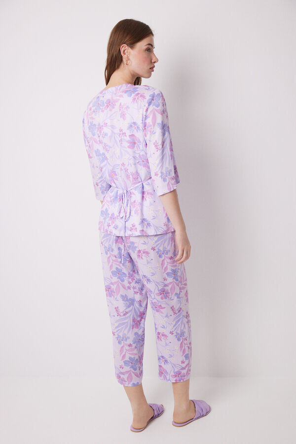 Womensecret Conjunto pijama 3 piezas lila rosa