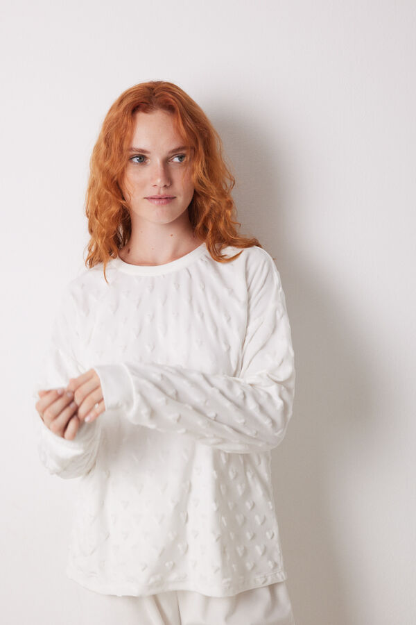 Womensecret Pijama larga terciopelo suave blanca blanco
