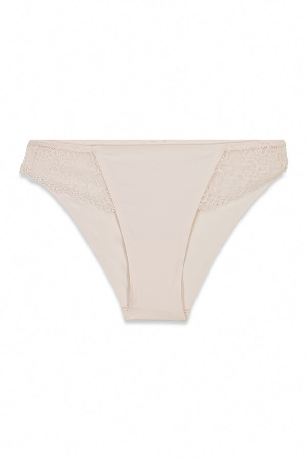 Women'secret Panty cl&aacute;sica de microfibra y encaje rosa rosa