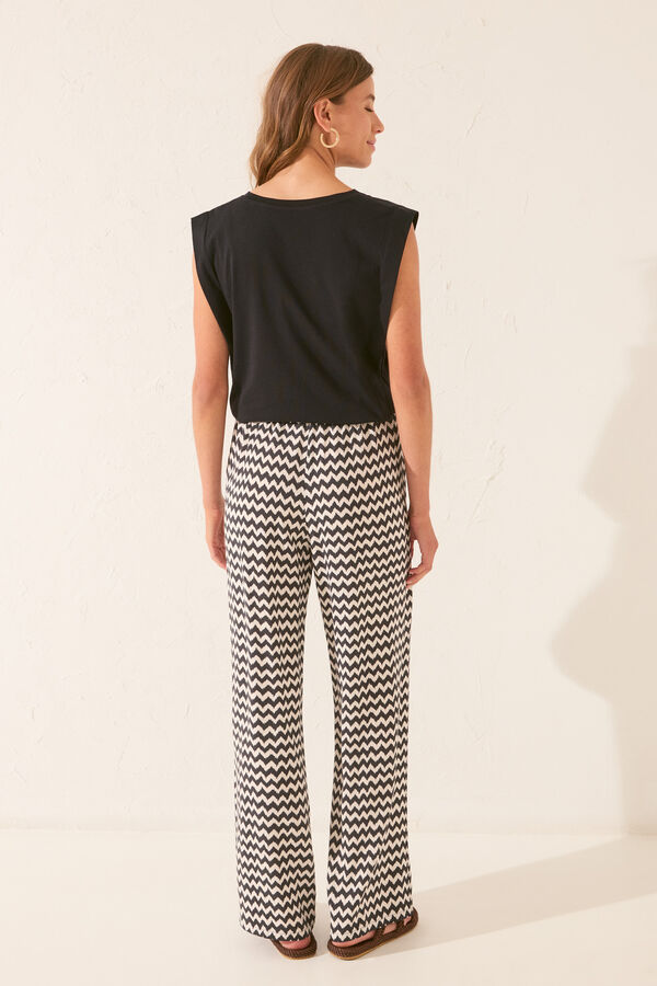 Womensecret Pantalón largo de viscosa con estampado ikat negro