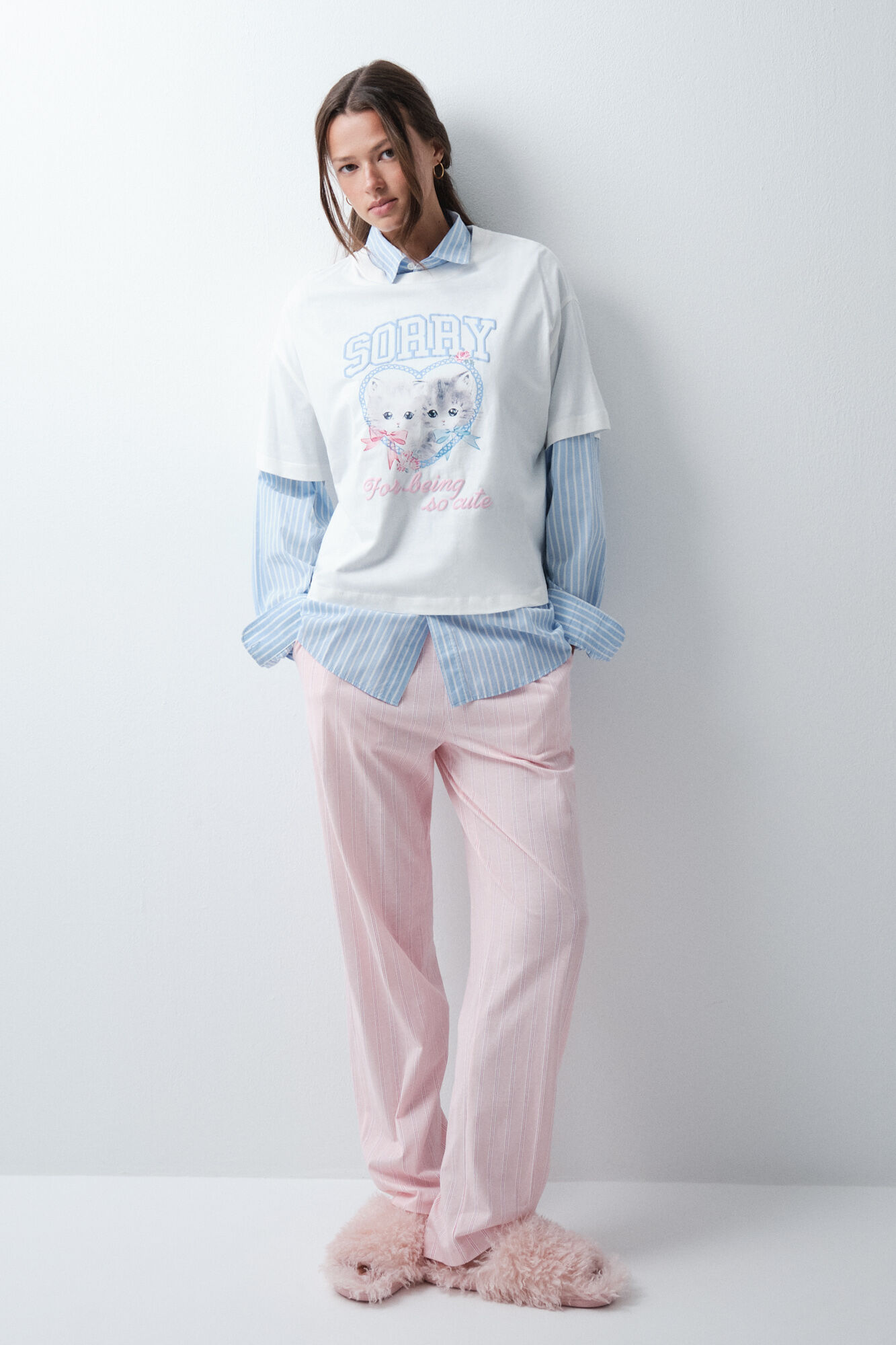 Women'secret Pantal&oacute;n largo de rayas rosa