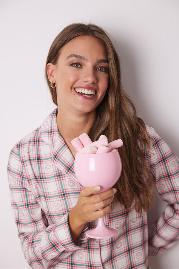 Womensecret Camisón camisero corto cuadros Smiley rosa