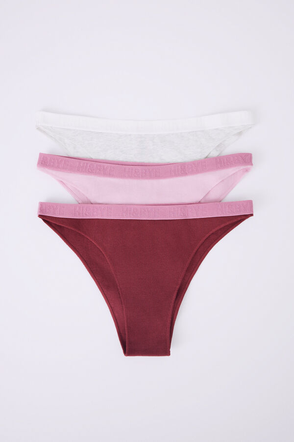 Womensecret Pack 3 panties brasileños algodón gris, rosa y vino 