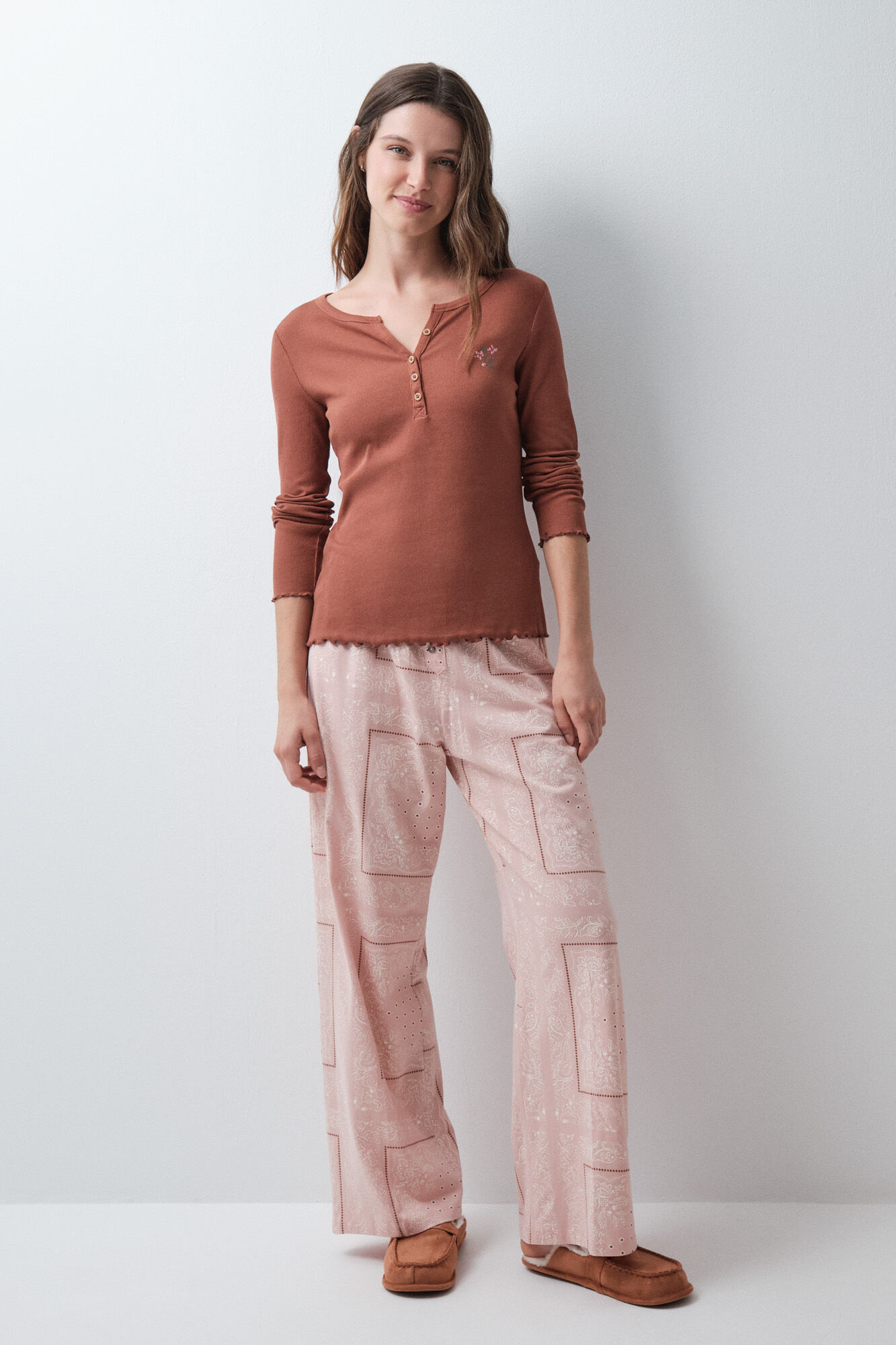 Women'secret Playera manga larga marr&oacute;n