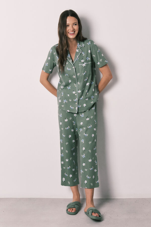 Women'secret Pijama camisera capri verde kaki