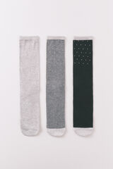 Women'secret Pack de 3 calcetines largos de algodón con mezcla de purpurina gris