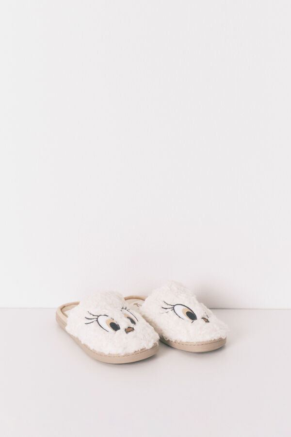 Women'secret Pantuflas para casa Tweety de borrego blanca nude