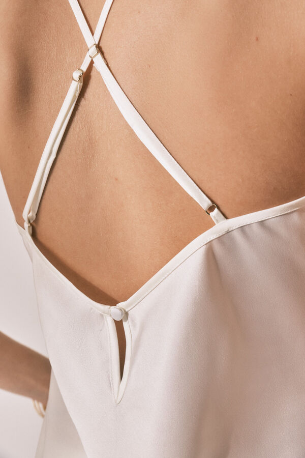 Women'secret Pijama corta sat&eacute;n blanco marfil