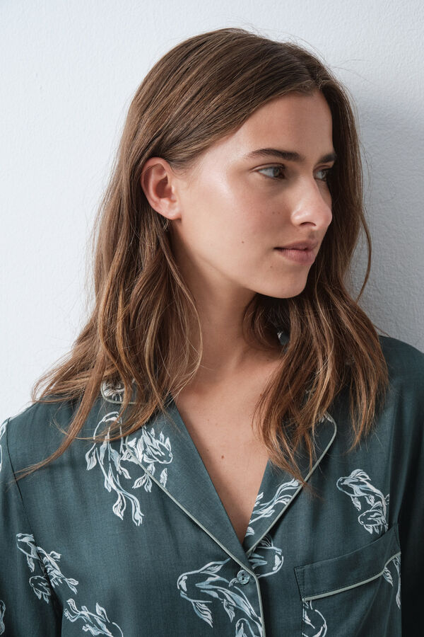 Women'secret Pijama larga camisera verde de peces verde