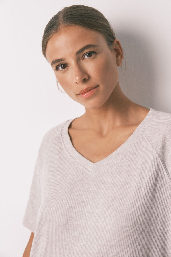 Women'secret Pijama larga canalé perchado gris gris