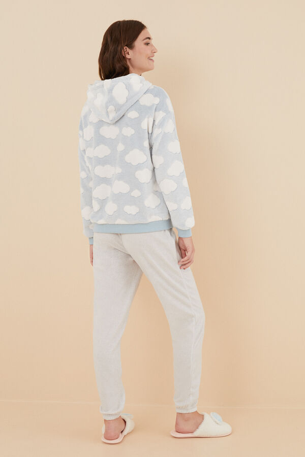 Womensecret Pijama capucha pelo esponjoso y polar nubes azul azul