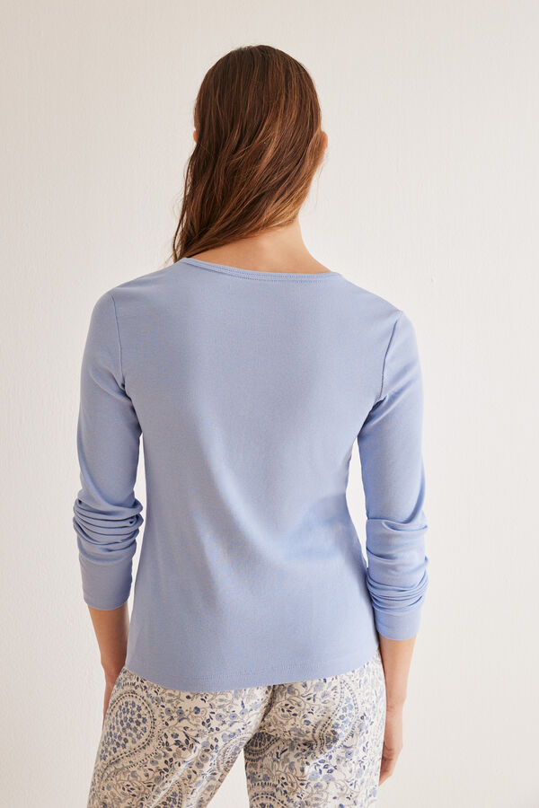 Womensecret Camiseta con cuello redondo 100% algodón azul azul