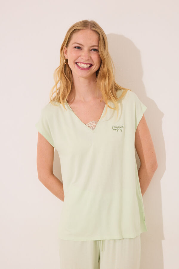 Womensecret Pijama camisera de viscosa verde verde