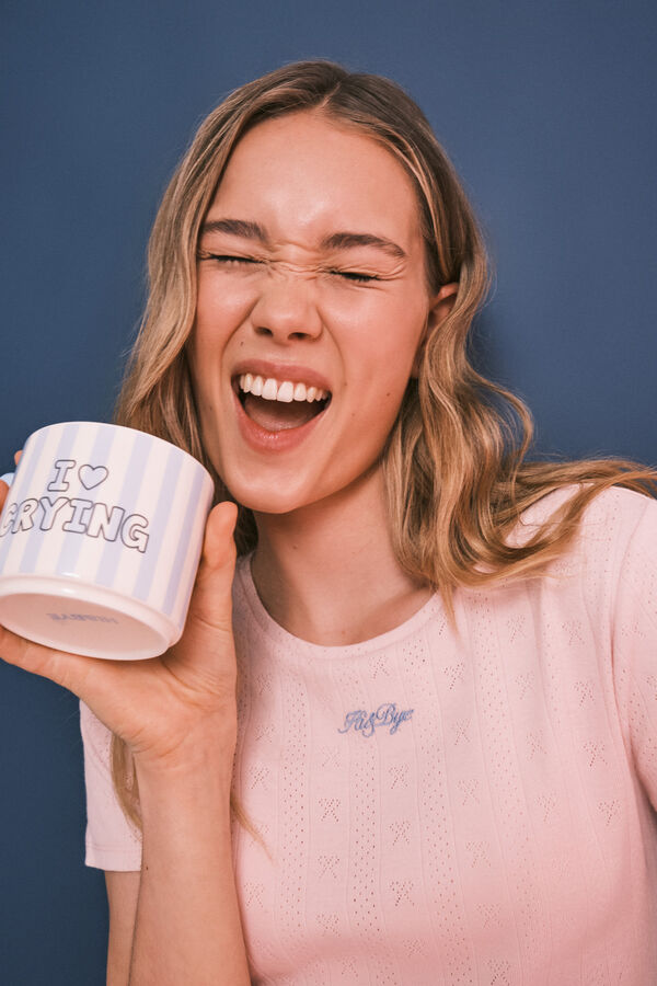 HI&BYE Taza de cer&aacute;mica azul con asa de bolas azul