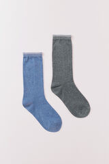 HI&BYE Pack de 2 calcetines de lurex azul y gris marfil