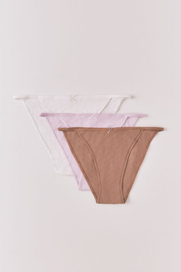Women'secret Pack de 3 panties cl&aacute;sicas de algod&oacute;n desagujado con lazo blanco
