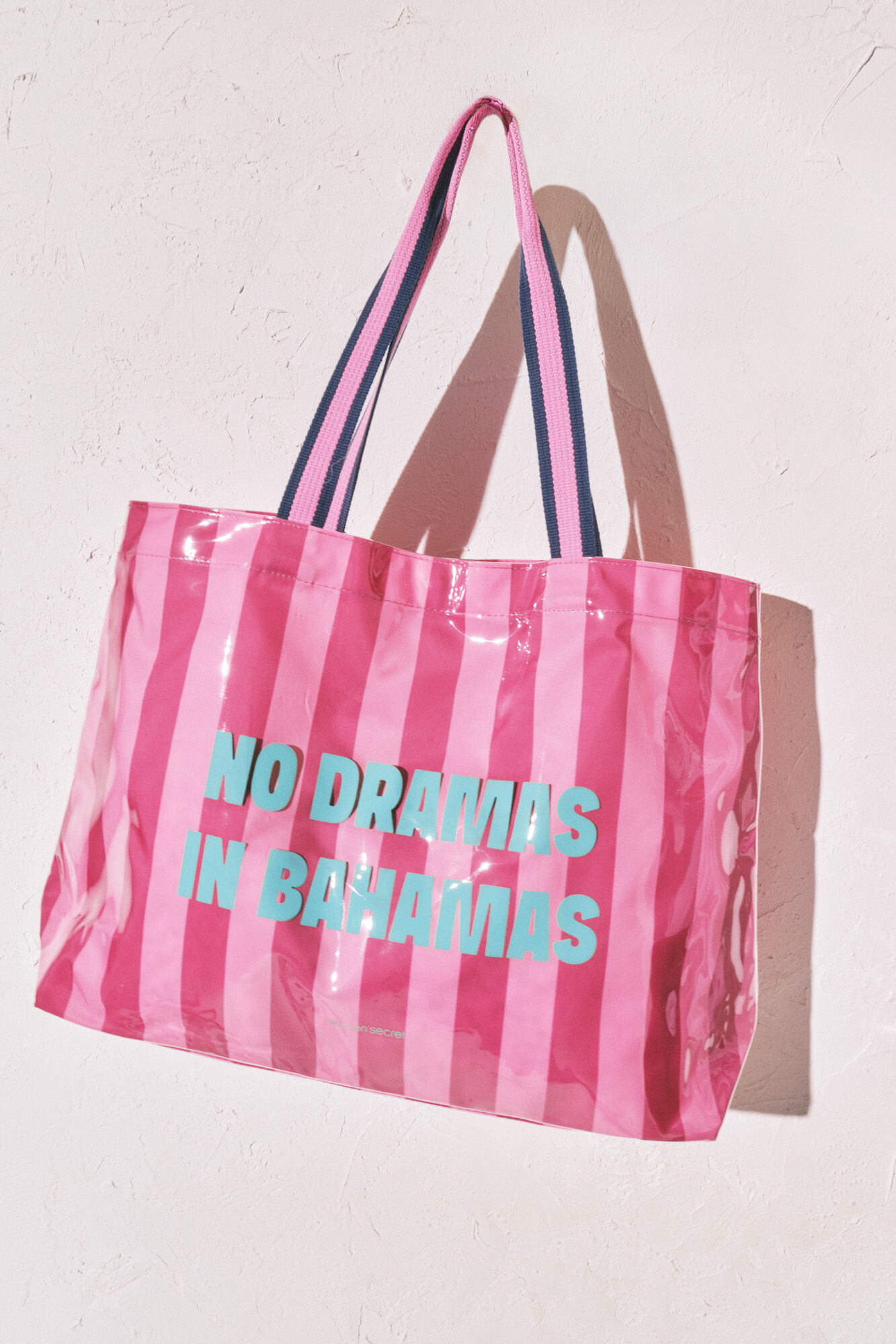 Women'secret Bolsa de playa de rayas rosa