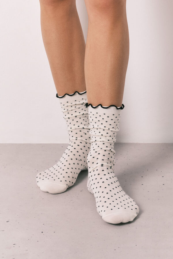 Women'secret Pack de 3 calcetines largos estampado blanco y negro estampado