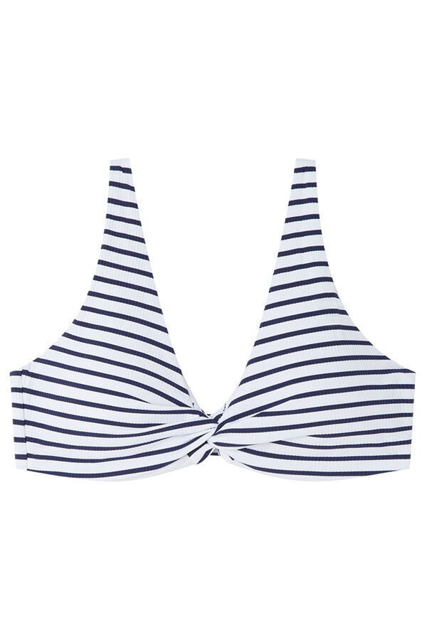 Womensecret Top de bikini con cuello cuello halter y rayas azul marino azul