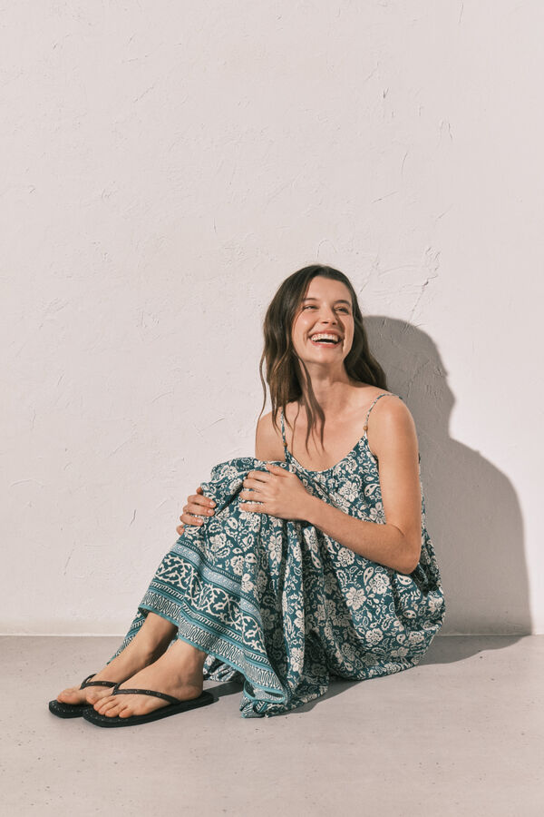 Women'secret Vestido largo de tirantes estampado boho verde