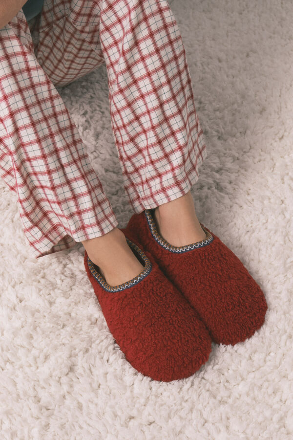 Women'secret Pantuflas para casa rojas de borrego rojo