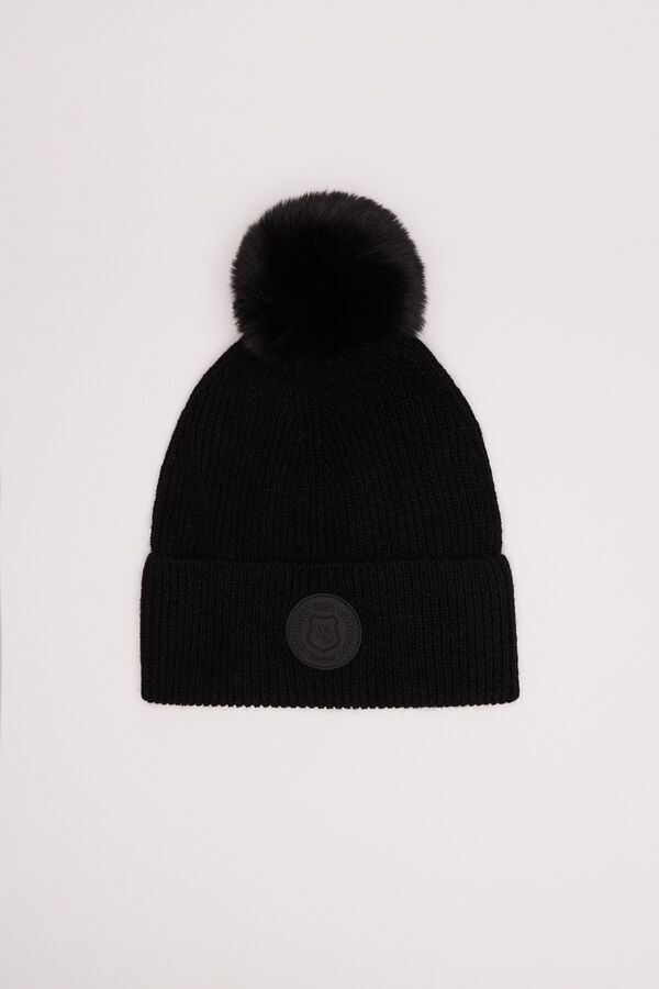 Womensecret Gorro negro pompón negro