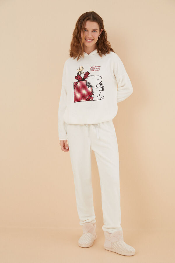 Womensecret Pijama fleece Snoopy blanco marfil