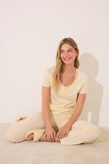 Womensecret Pijama de manga corta de algodón amarillo amarillo