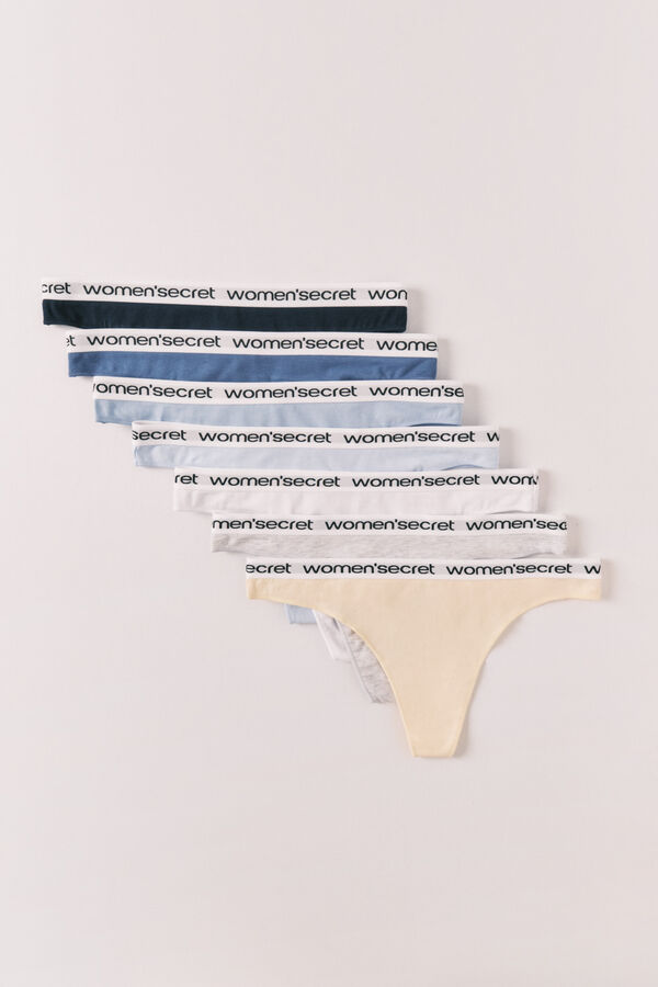 Women'secret Pack 7 tangas de algod&oacute;n lisas con logo blanco