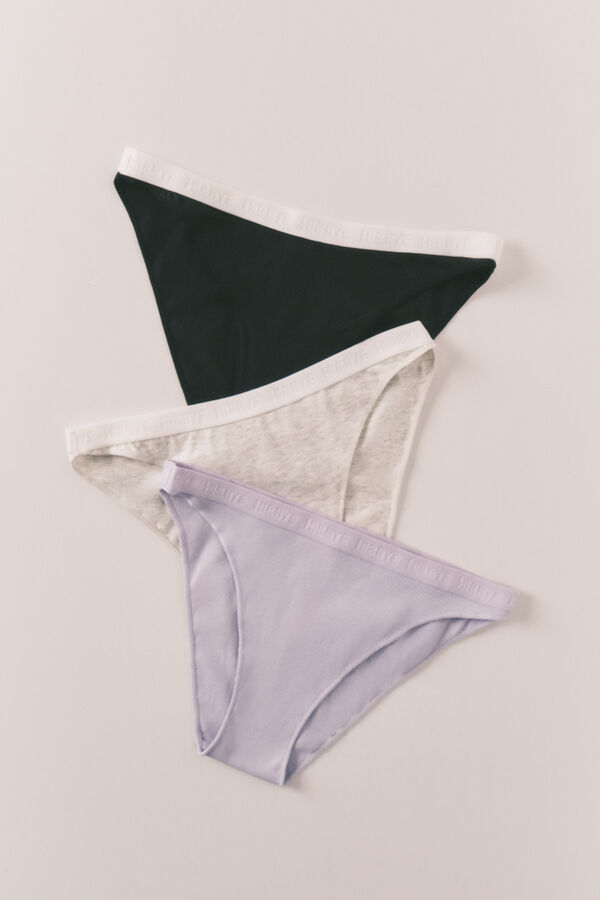 HI&BYE Pack de 3 panties cl&aacute;sicas negras, lila y gris blanco