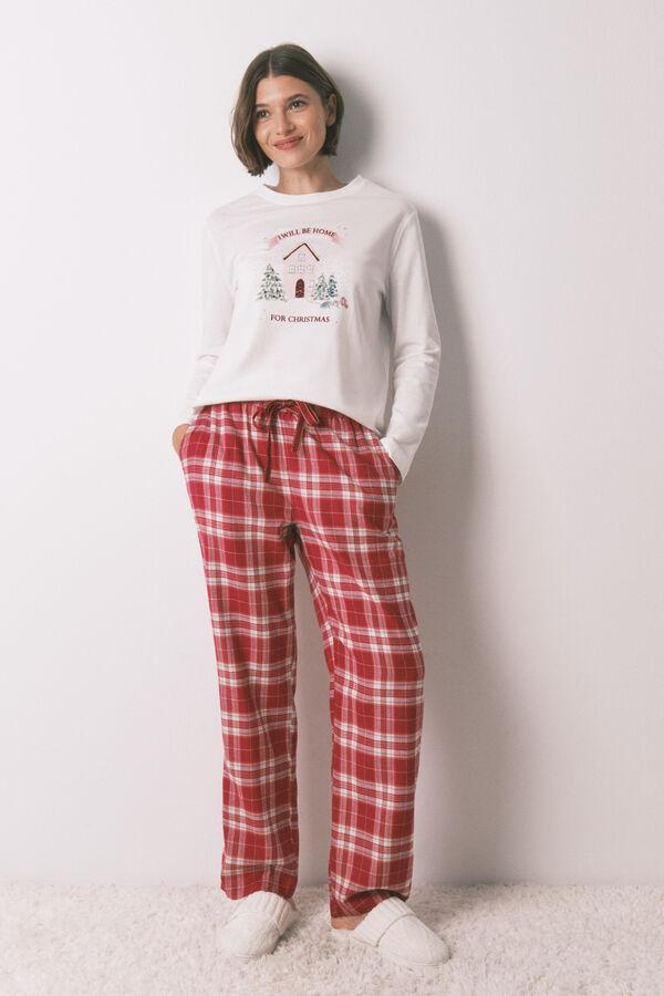 Women'secret Playera de navidad manga larga blanca 100% algodón blanco