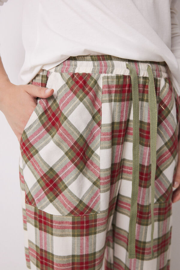 Womensecret Pantalón pijama cuadros algodón verde estampado