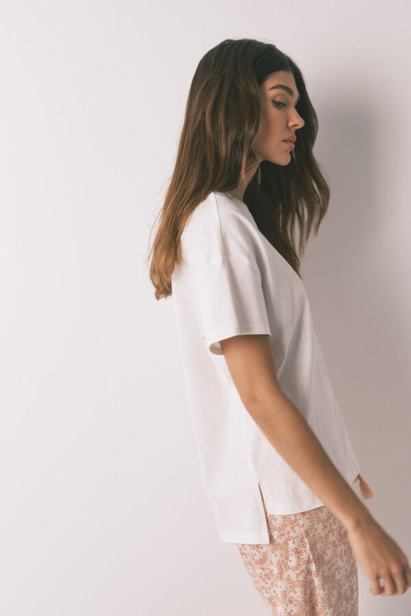 Women'secret Playera blanca "Namaste" 100 % algodón marfil