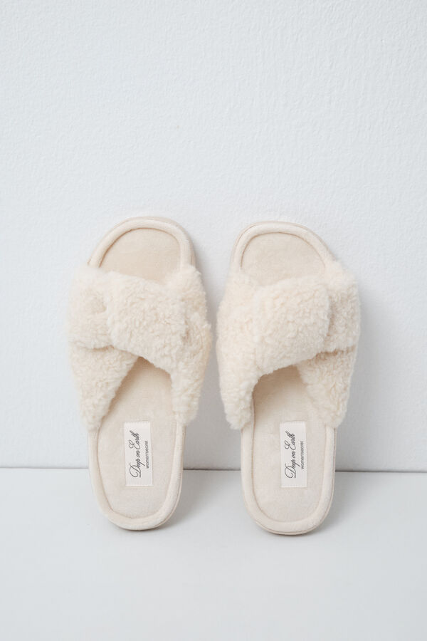 Women'secret Pantunflas de nudo borreguito blanco marfil