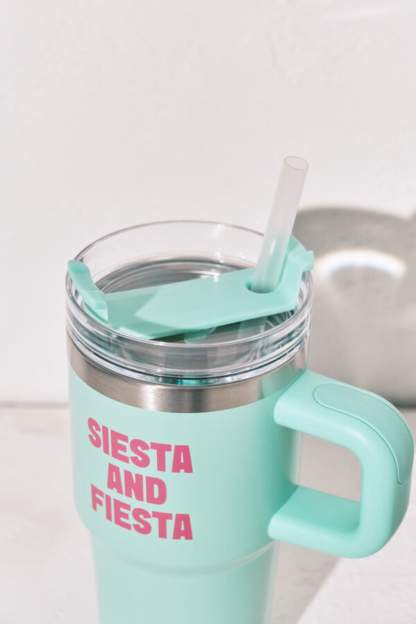Women'secret Botella de acero inoxidable con asa azul verde