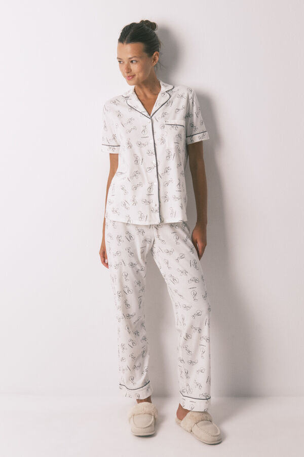 Women'secret Pijama camisera largo de Piolín 100% algodón marfil