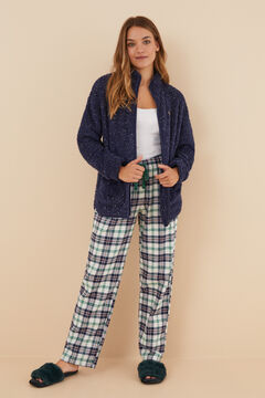 Womensecret Pantalón pijama cuadros 100% algodón blanco estampado