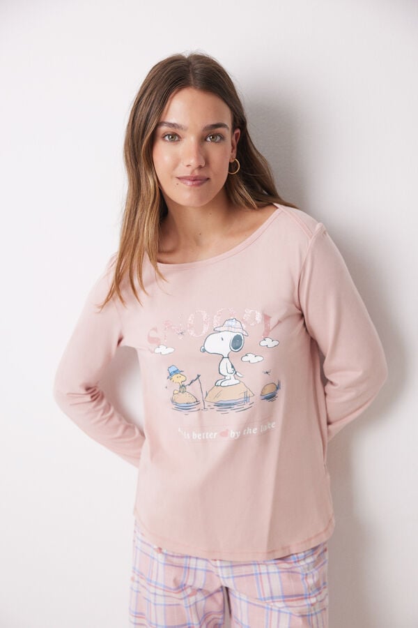 Womensecret Pijama larga 100% algodón rosa Snoopy rosa