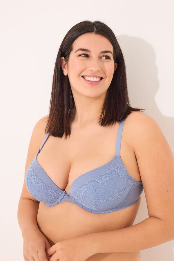 Womensecret GORGEOUS brasier push up relleno encaje tul plumetí azul azul