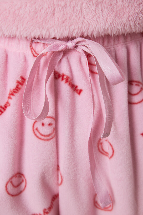 Womensecret Pijama larga polar caritas Smiley rosa