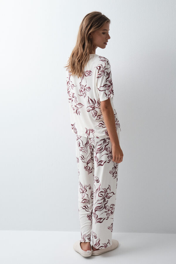 Women'secret Pijama larga manga corta de flores marfil