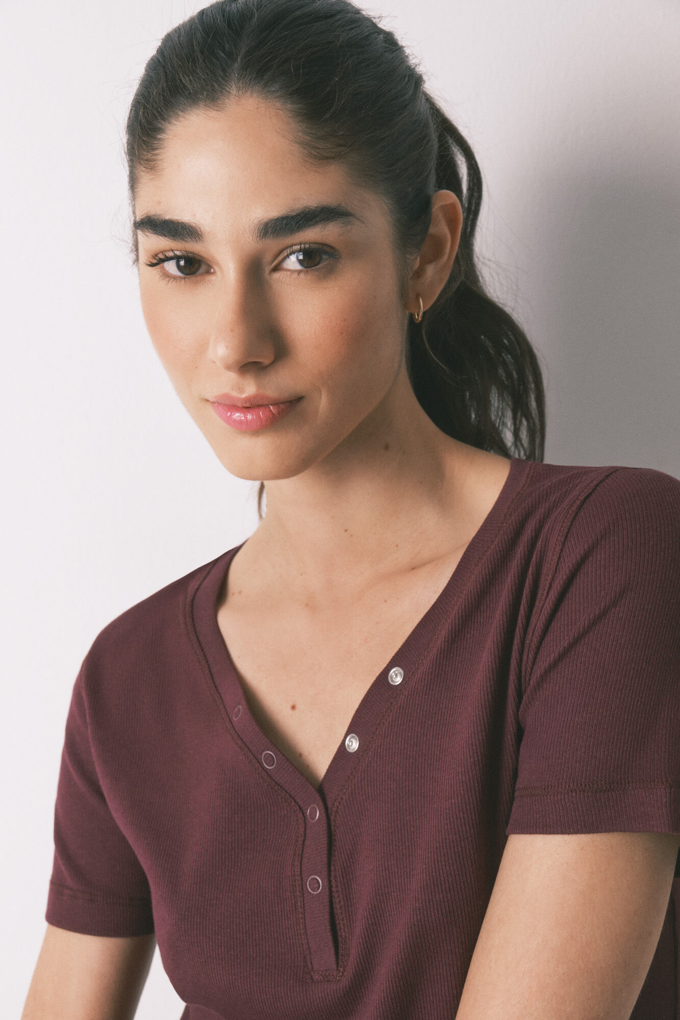 Women'secret Playera manga corta de algod&oacute;n acanalado vino