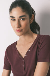 Women'secret Playera manga corta de algod&oacute;n acanalado vino