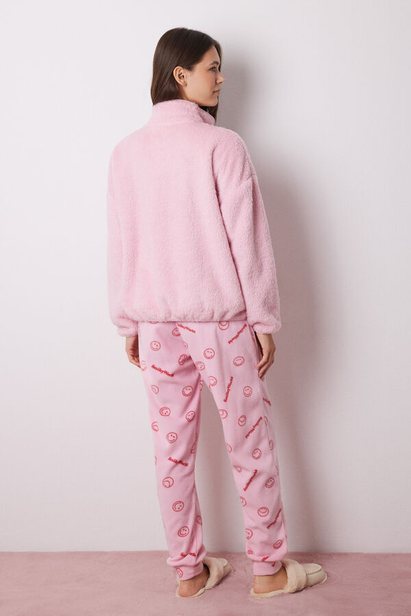 Womensecret Pijama larga polar caritas Smiley rosa