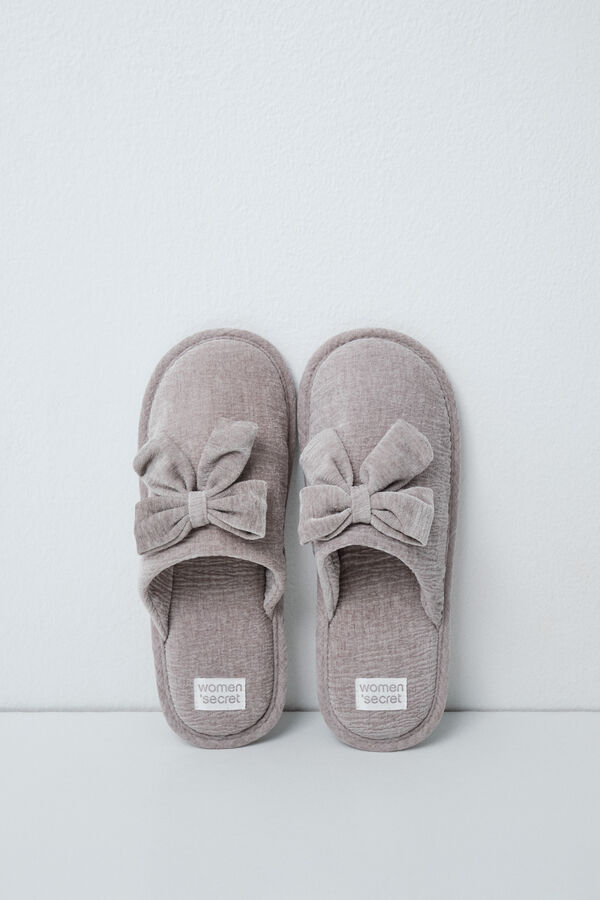 Women'secret Pantunflas de lazo de terciopelo gris gris